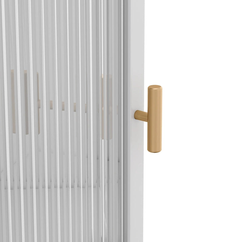 Meuble d'angle 3 étagères en fer et verre trempé noir/blanc avec porte vitrée – Simple