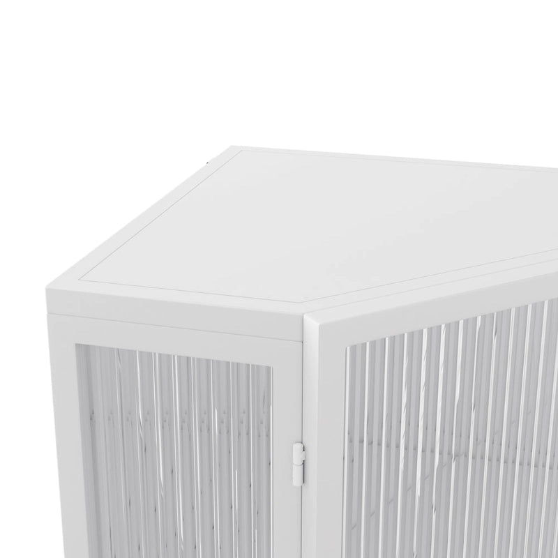 Meuble d'angle 3 étagères en fer et verre trempé noir/blanc avec porte vitrée – Simple