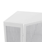 Meuble d'angle 3 étagères en fer et verre trempé noir/blanc avec porte vitrée – Simple