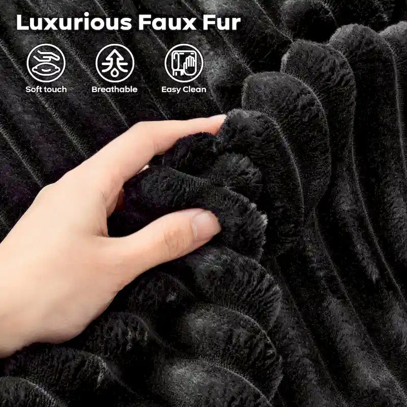 Canapé trois places en velours moelleux gris/noir/beige avec ottomane