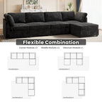 Canapé trois places en velours moelleux gris/noir/beige avec ottomane