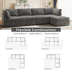 Canapé trois places en velours moelleux gris/noir/beige avec ottomane