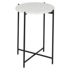 Table d'appoint ronde en terrazzo blanc avec pieds en fer noir – Unité
