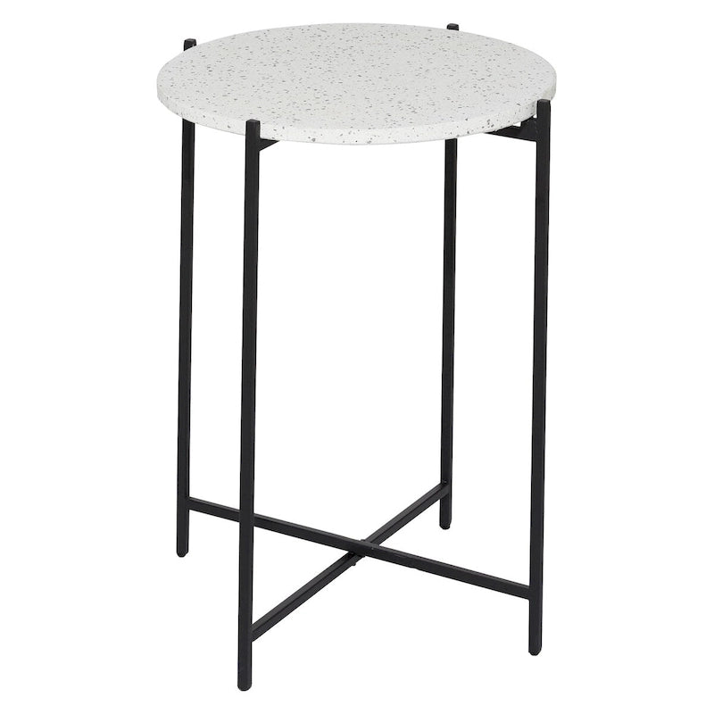 Table d'appoint ronde en terrazzo blanc avec pieds en fer noir – Unité