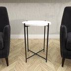 Table d'appoint ronde en terrazzo blanc avec pieds en fer noir – Unité