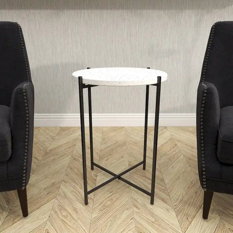 Table d'appoint ronde en terrazzo blanc avec pieds en fer noir – Unité