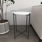 Table d'appoint ronde en terrazzo blanc avec pieds en fer noir – Unité
