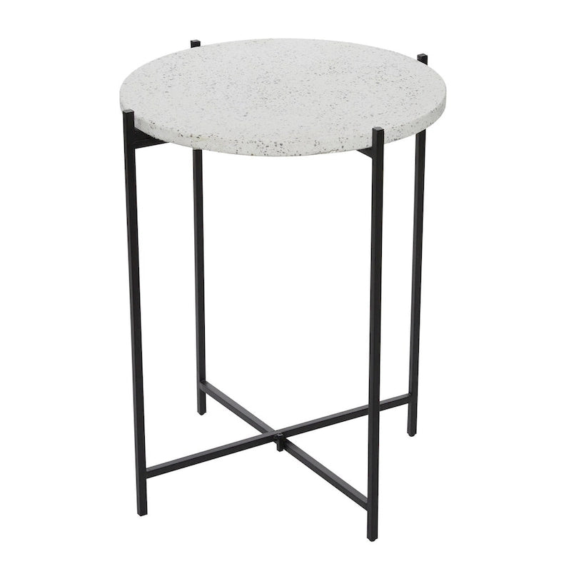 Table d'appoint ronde en terrazzo blanc avec pieds en fer noir – Unité
