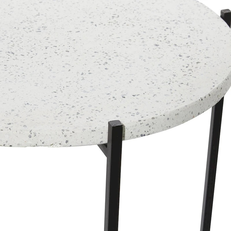 Table d'appoint ronde en terrazzo blanc avec pieds en fer noir – Unité