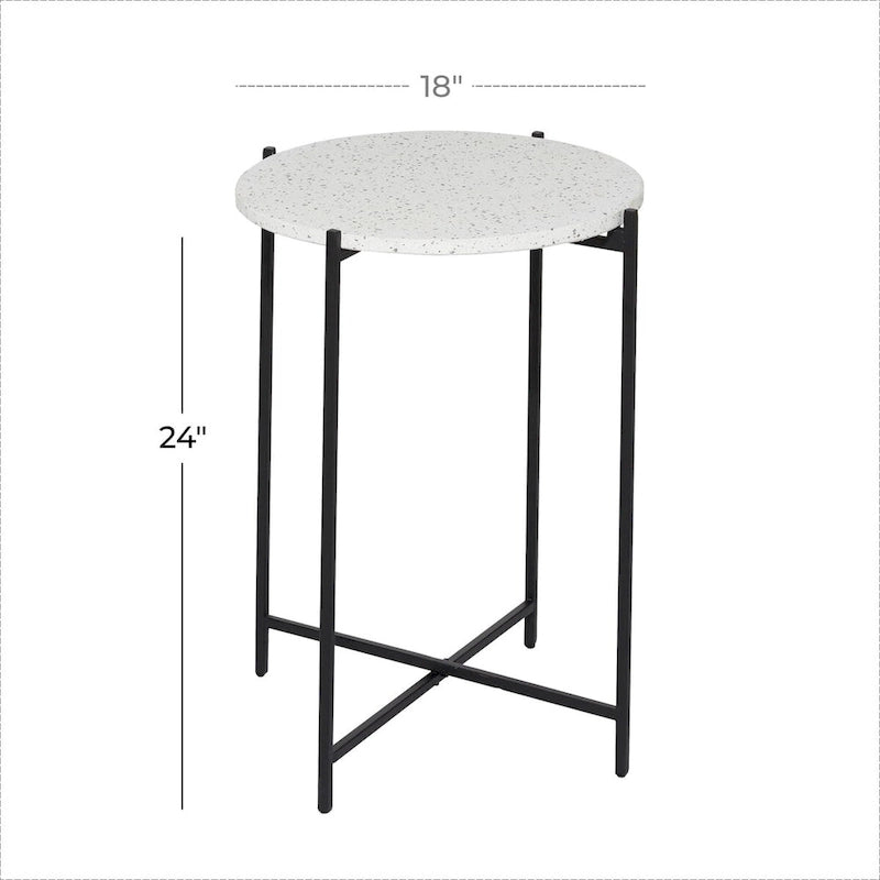 Table d'appoint ronde en terrazzo blanc avec pieds en fer noir – Unité