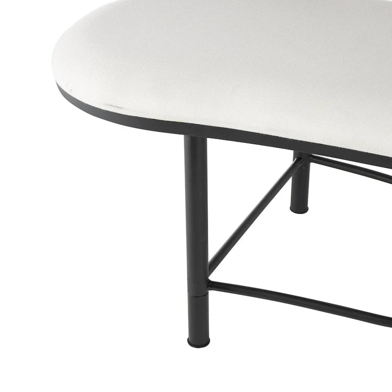 Banc ovale blanc rembourré avec cadre en métal noir et dossier en corde – 3 places