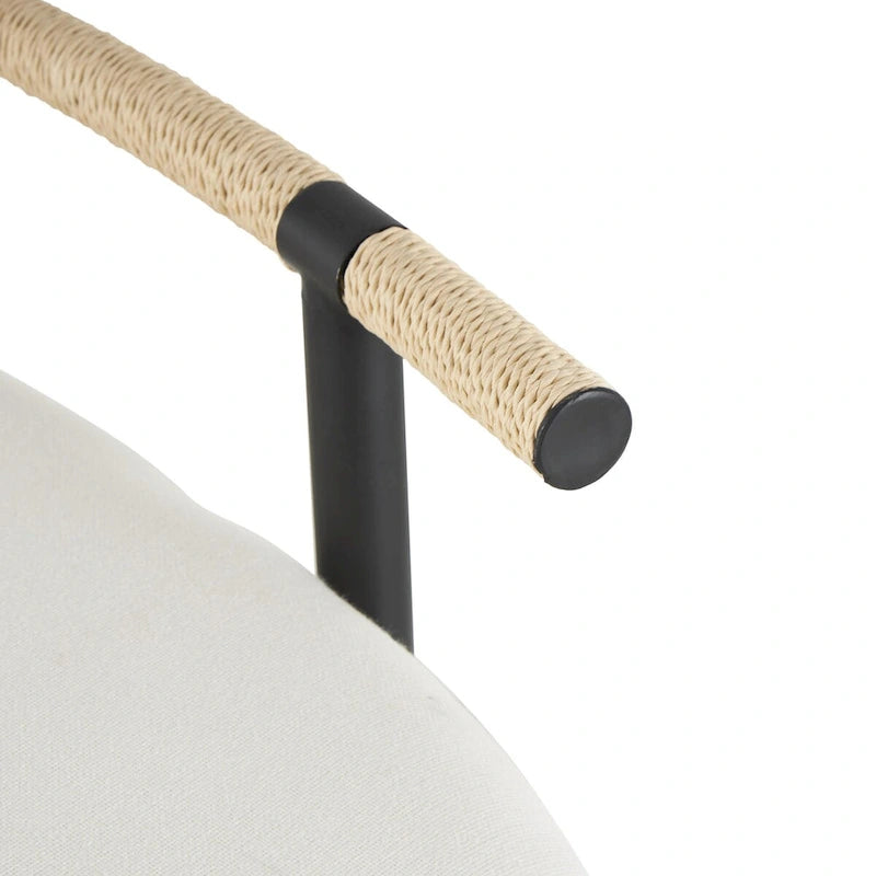Banc ovale blanc rembourré avec cadre en métal noir et dossier en corde – 3 places