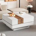 Table basse carrée laquée blanc/noir avec plateau coulissant et rangement dissimulé – 80 cm