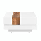 Table basse carrée laquée blanc/noir avec plateau coulissant et rangement dissimulé – 80 cm
