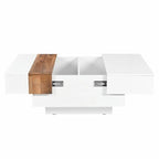 Table basse carrée laquée blanc/noir avec plateau coulissant et rangement dissimulé – 80 cm