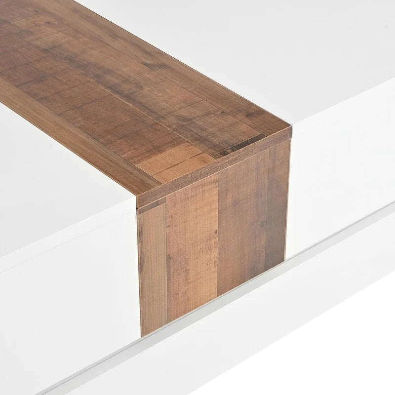 Table basse carrée laquée blanc/noir avec plateau coulissant et rangement dissimulé – 80 cm