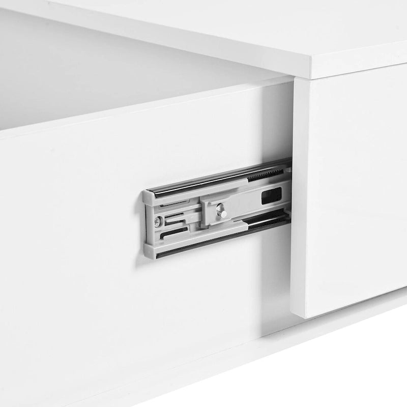 Table basse carrée laquée blanc/noir avec plateau coulissant et rangement dissimulé – 80 cm