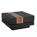 Table basse carrée laquée blanc/noir avec plateau coulissant et rangement dissimulé – 80 cm