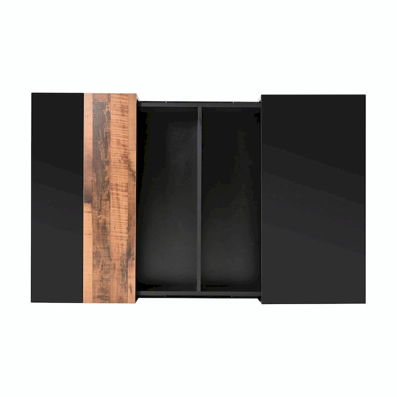 Table basse carrée laquée blanc/noir avec plateau coulissant et rangement dissimulé – 80 cm