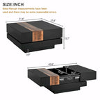 Table basse carrée laquée blanc/noir avec plateau coulissant et rangement dissimulé – 80 cm