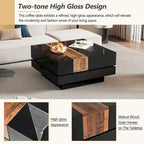 Table basse carrée laquée blanc/noir avec plateau coulissant et rangement dissimulé – 80 cm