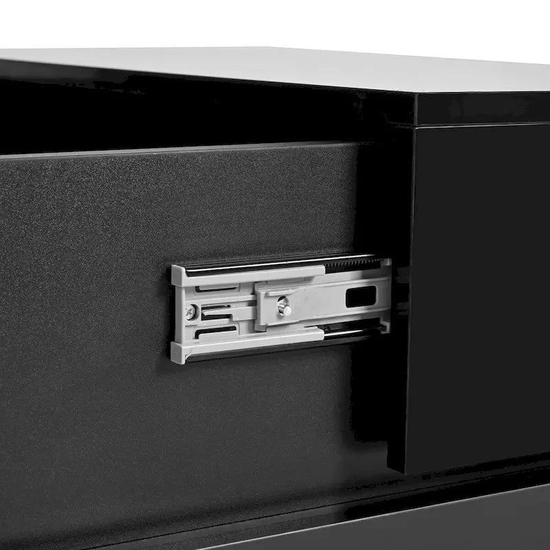 Table basse carrée laquée blanc/noir avec plateau coulissant et rangement dissimulé – 80 cm