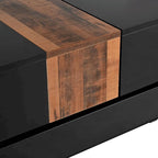 Table basse carrée laquée blanc/noir avec plateau coulissant et rangement dissimulé – 80 cm