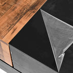 Table basse carrée laquée blanc/noir avec plateau coulissant et rangement dissimulé – 80 cm